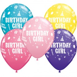BIRTHDAY GIRL 11" YELLOW, PINK, ROSE, PURPLE VIOLET & TROPICAL TEAL (25CT)