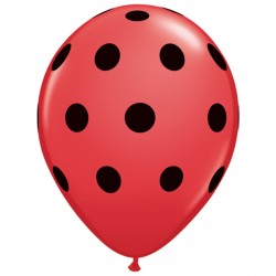 BIG POLKA DOTS 5" RED WITH BLACK INK (100CT)