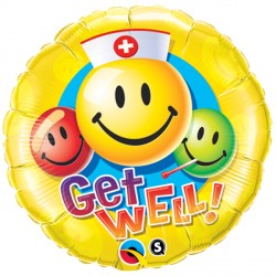 GET WELL SMILEY FACES 18" PKT