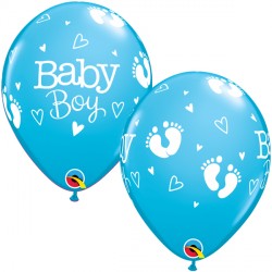 BABY BOY FOOTPRINTS & HEARTS 11" ROBIN'S EGG BLUE (25CT)
