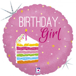 CAKE GIRL BIRTHDAY 18" HOLOGRAPHIC PKT  