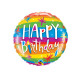 RAINBOW STRIPES BIRTHDAY 9" INFLATED WITH CUP & STICK