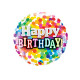 RAINBOW CONFETTI BIRTHDAY 9" INFLATED WITH CUP & STICK