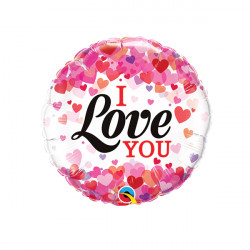 CONFETTI HEARTS I LOVE YOU 9" INFLATED WITH CUP & STICK
