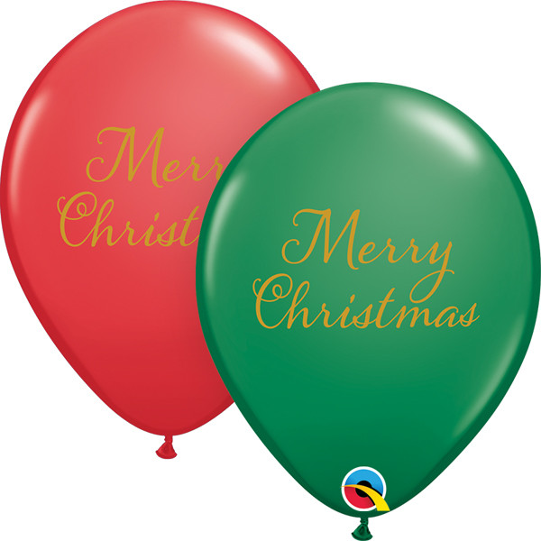 Merry Christmas Festive Red & Green 11" Qualatex Latex Balloons x 25 