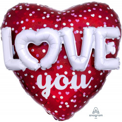 HEARTS & HOLO DOTS LOVE YOU MULTI BALLOON P70 PKT (36" x 36")