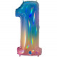 COLOURFUL RAINBOW HOLOGRAPHIC NUMBER 1 SHAPE 40" PKT