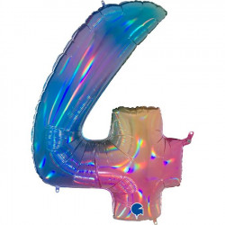 COLOURFUL RAINBOW HOLOGRAPHIC NUMBER 4 SHAPE 40" PKT