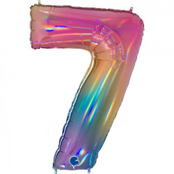 COLOURFUL RAINBOW HOLOGRAPHIC NUMBER 7 SHAPE 40" PKT