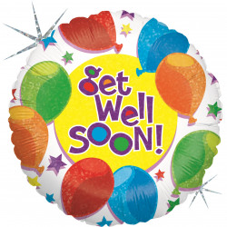 BALLOONS & STARS GET WELL HOLOGRAPHIC 9" FLAT