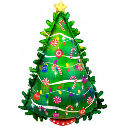 GREEN CHRISTMAS TREE HOLOGRAPHIC SHAPE P40 PKT (26" x 36")