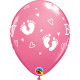 BABY GIRL FOOTPRINTS & HEARTS 11" PINK & ROSE (25CT) YGX