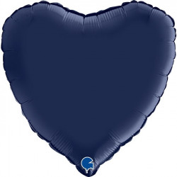 NAVY BLUE SATIN HEART 18" GRABO PKT