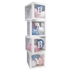 4PC BALLOON BOXES 30 x 30 cm WITH BABY ADHESIVE LETTERS & 16 x 5” LATEX BALLOONS 