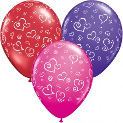 SWIRL HEARTS 11" RED, PURPLE VIOLET & WILD BERRY (25CT) YGX (LIMITED STOCK) SALE