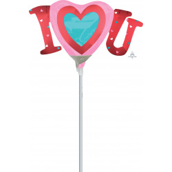 I HEART YOU SATIN MINI SHAPE A30 INFLATED WITH CUP & STICK