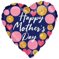 NAVY AND PINK GLITTER DOTS HAPPY MOTHER'S DAY SATIN JUMBO P32 PKT (28" x 28")
