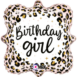SATIN LEOPARD GIRL BIRTHDAY 18" PKT (PRE ORDER)